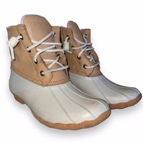 Sperry Women's Saltwater Duck Boots - White and Tan - Picture 2 of 8